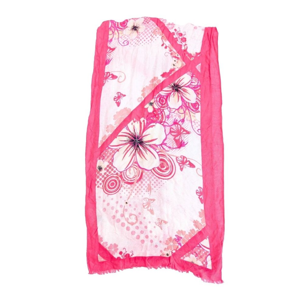 Candor New York City 100% Viscose Pink Butterflies Floral Scarf 52" X 17"
